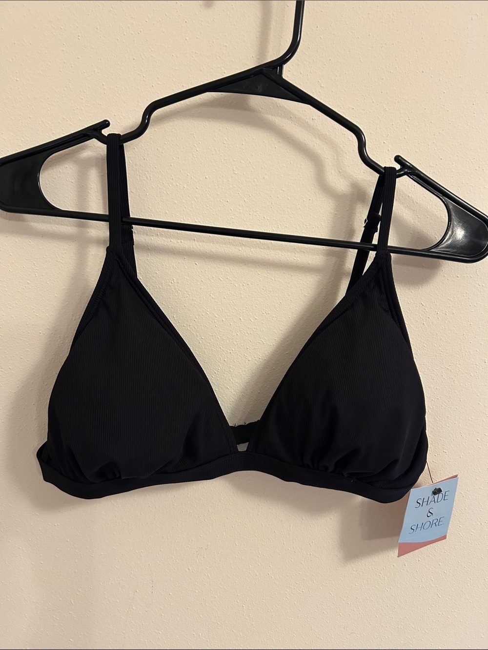 Shade & Shore Black Ribbed Triangle Bikini Top